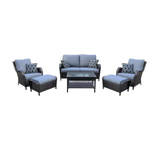 Jordan 6PC All-Weather Wicker Patio Conversation Set - Oak Grey