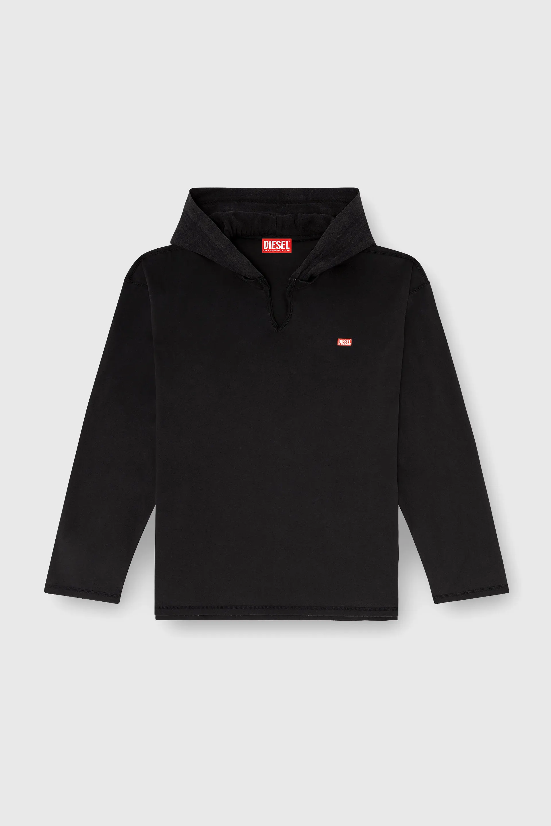 Long-sleeve T-shirt with flannel hood