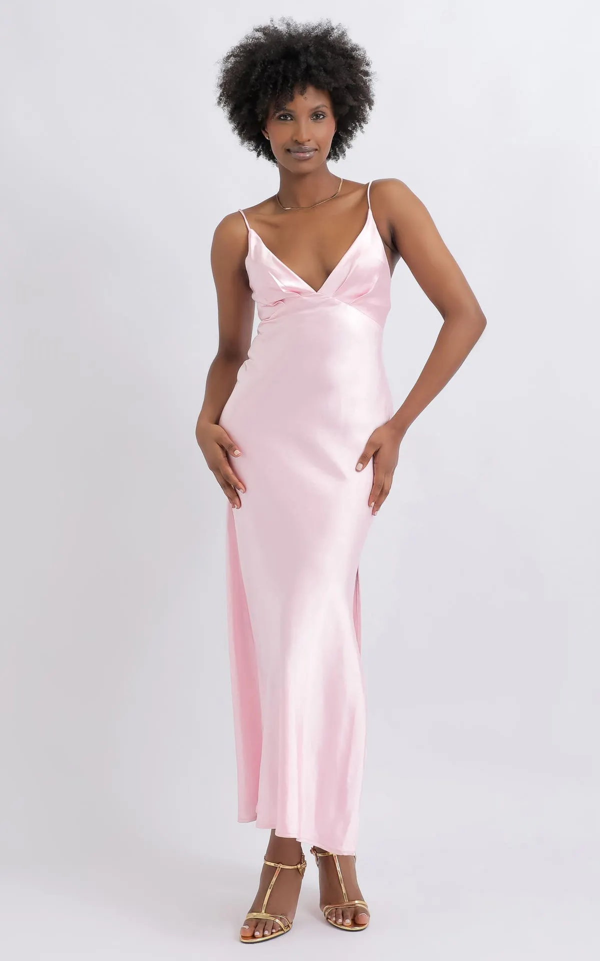 Satin V Neck Bias Slip Gown