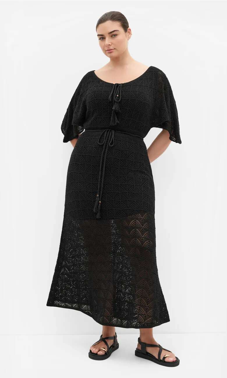Cassie Crochet Knit Dress - black