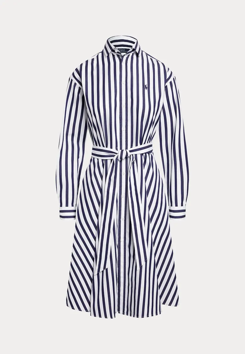 BELTED WIDE-STRIPE COTTON SHIRTDRESS - Skjortekjole - navy/white