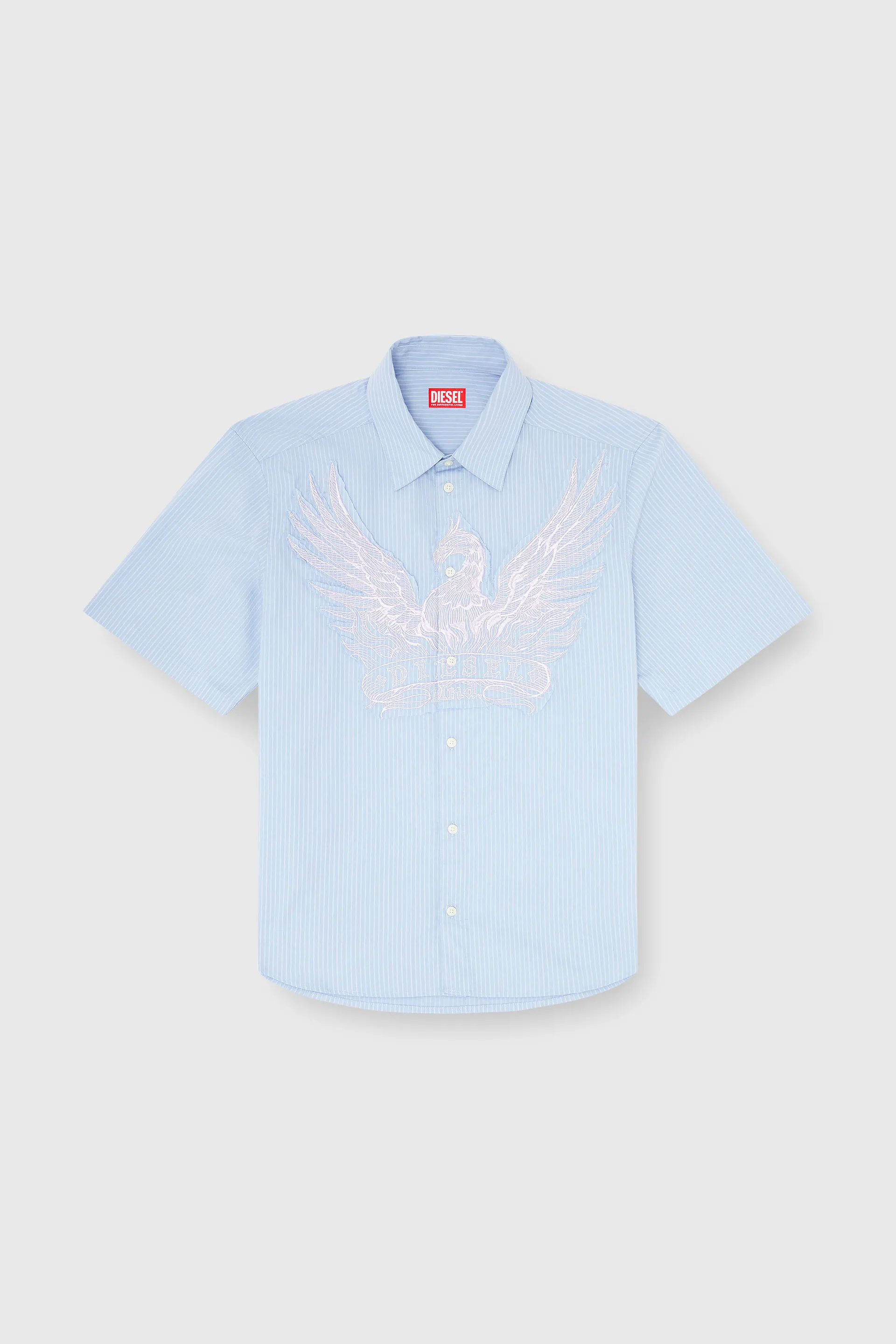 Striped poplin shirt with embroidered patch