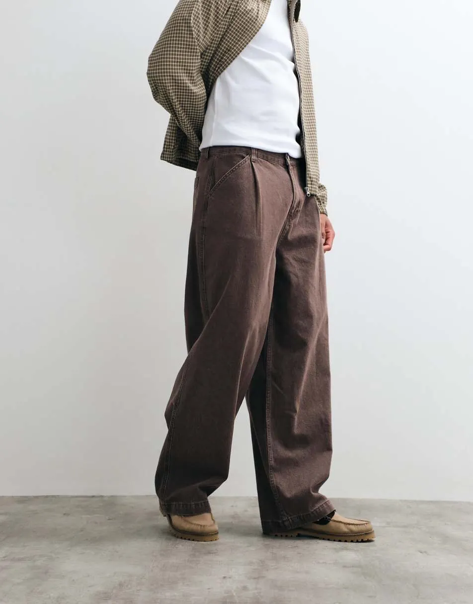 ASOS DESIGN wide leg jeans in washed brown