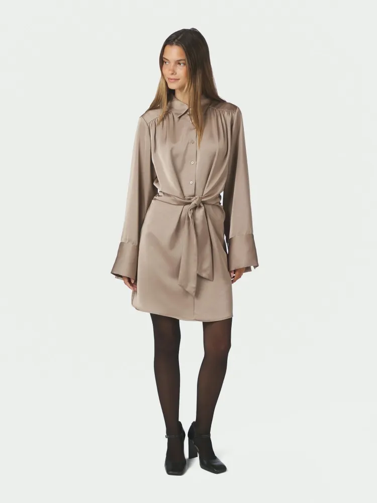 Biria Heavy Sateen Dress Dark Taupe