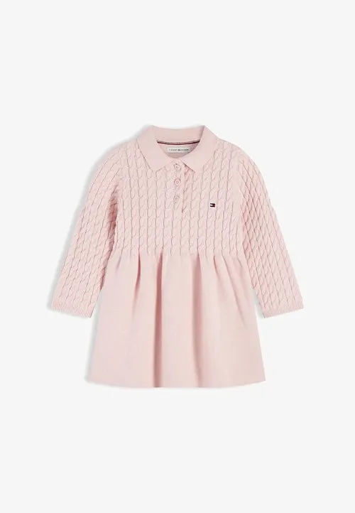CABLE KNIT RELAXED POLO JUMPER DRESS - Strikket kjole - whimsy pink
