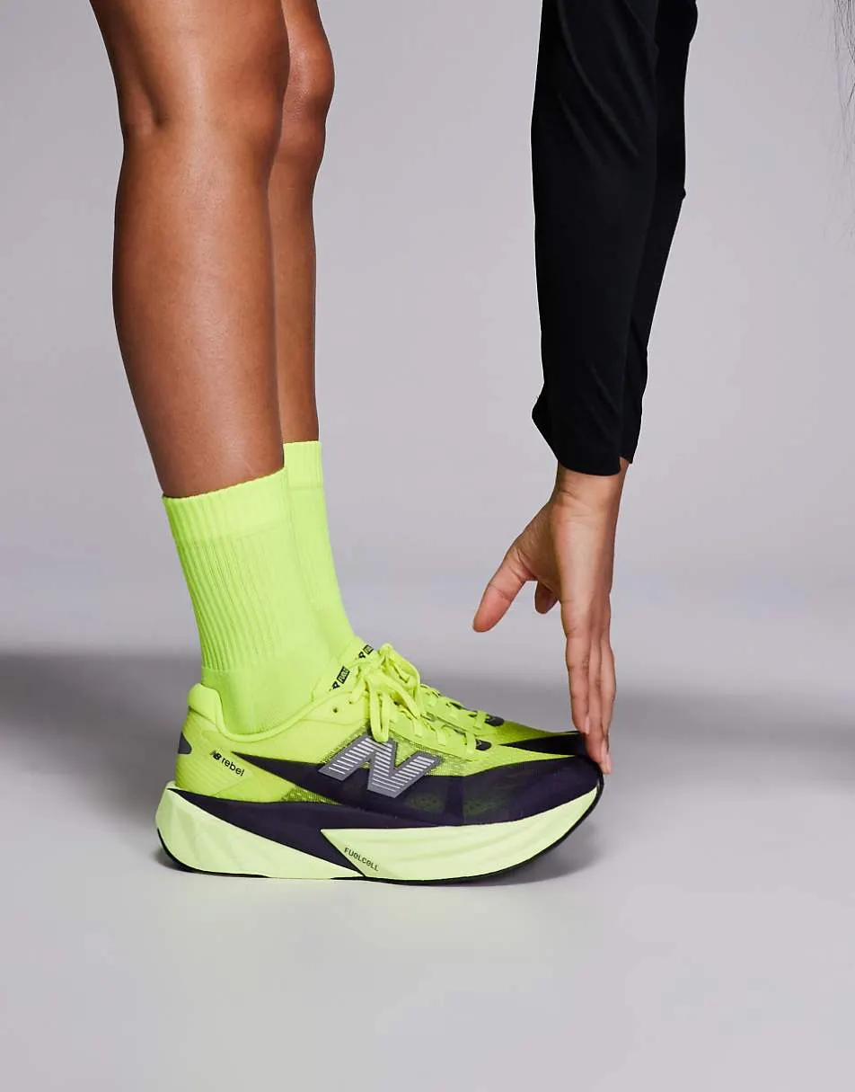 New Balance Fuelcell Rebel v5 womens running trainers in neon green and black