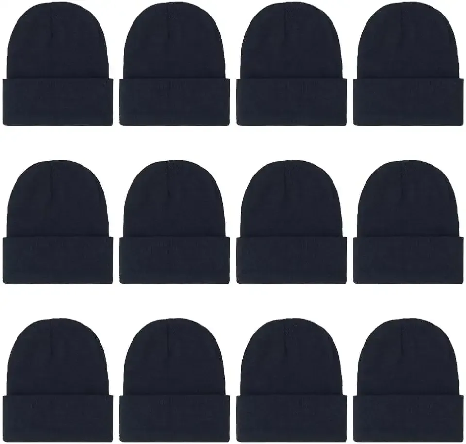 12-Pack Knitted Winter Beanie Hats for Men and Women, Warm and Cozy Cuffed Skull Caps, Bulk Purchase