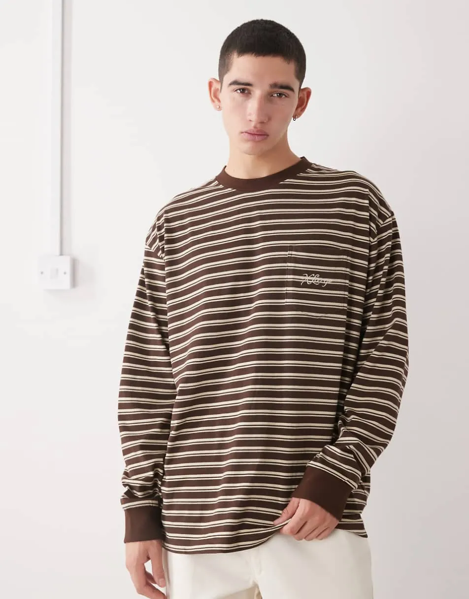 XLarge long sleeve logo pocket t-shirt in brown stripe