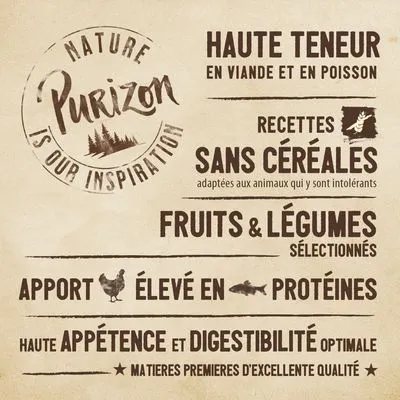 Lot mixte Purizon Adult sans céréales 3 x 1 kg pour chien