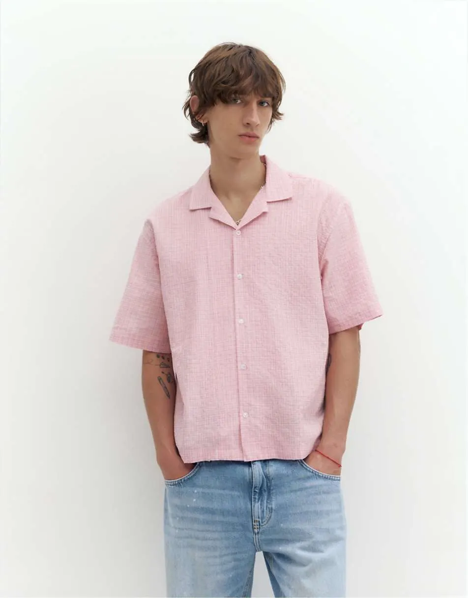 Pull&Bear Short sleeve check shirt in pink