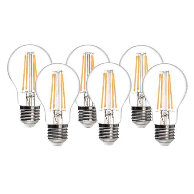 Set da 6 lampadine LED E27 filamento goccia trasparente, luce calda, 8W = 1000 LM (equiv 75 W), 360° OSRAM