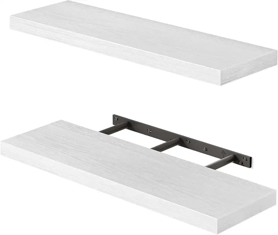 Fixwal Floating Shelves for Wall, 22" Long Wall Mounted Rustic Wood Shelves for Living Room, Bedroom, Bathroom and Kitchen, for Storage, Books, Room Decor (White, Set of 2)