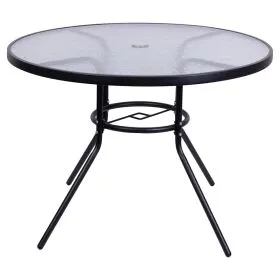 Tavolo tondo 100 cm in acciaio al carbonio e vetro, antracite, Esté