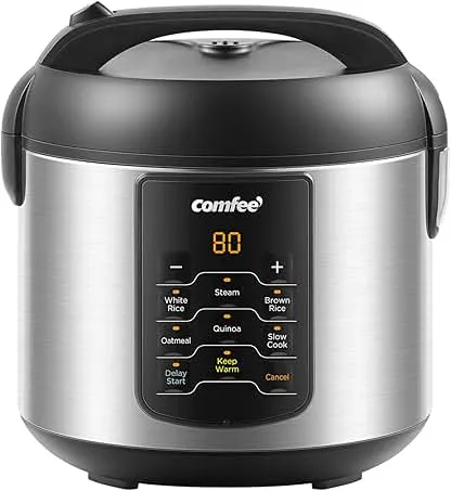 COMFEE' Compact Rice Cooker, 6-in-1 Stainless Steel Multi Cooker, Slow Cooker, Steamer, Saute, and Warmer, 2 QT, 8 Cups Cooked(4 Cups Uncooked), Brown Rice, Quinoa and Oatmeal, 6 One-Touch Programs COMFEE' Compact Rice Cooker, 6-in-1 Stainless Steel…