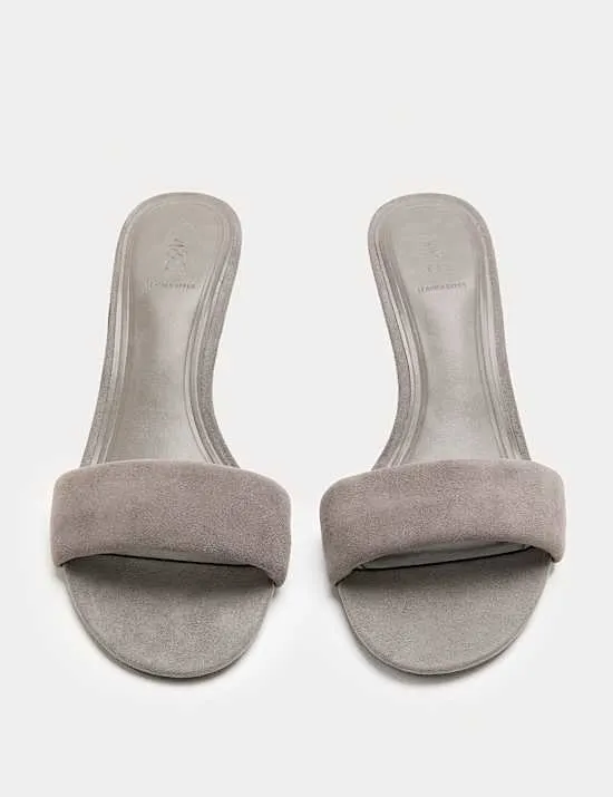 Suede Kitten Heel Open Toe Mules