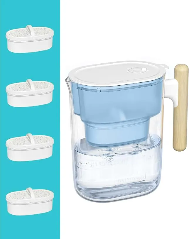 Waterdrop PT-04B 10-Cup Water Filter Pitcher with 4 Filters, NSF Certified | 800-Gallon Long-Life Filter, 5X Longer Filter Life, Reduces PFO…