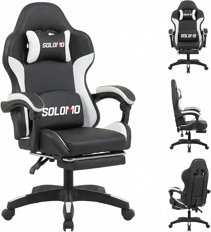 Gaming Chair with Footrest, Video Game Chair with Headrest and Lumbar Support, Linkage Armrest, High Back Reclining, Height Adjustable Game Chair for Adults