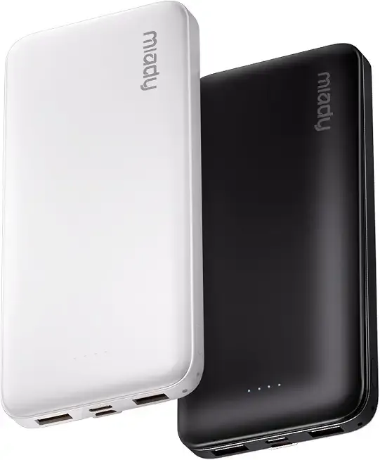 Miady 2-Pack Portable Charger, Slim 10000mAh Power Bank Travel Battery Pack | Dual USB丨3 Outputs 2 Inputs丨for Backpack Travel Camping丨Slim丨Compatible with iPhone Android etc丨Flight-Safe丨37Wh丨Black+White
