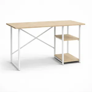 Escritorio Madera Metal, Mesa de Ordenador con 2 Estantes,Metal Blanco y Roble Sonoma 120 x 60 x 74 cm. Alexis