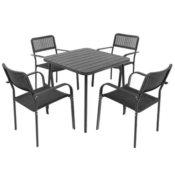 Set Tavolo da Giardino 4 Posti in Metallo con Sedie Intrecciate Antracite