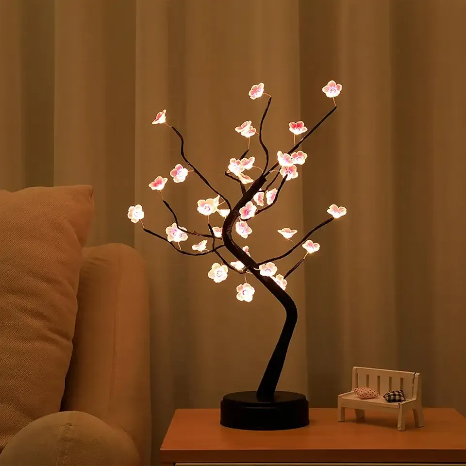 36 LED Cherry Blossom Sparkly Fairy Spirit Tree Lights, DIY Artificial Tree Battery/USB Operated, Tabletop Tree Lamp for Bedroom Christmas Indoor Room Decor Night Lights (Warm White)