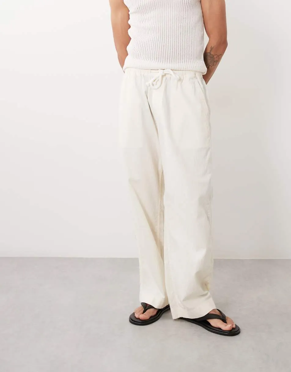Abercrombie & Fitch cotton rich baggy seersucker trousers in cream
