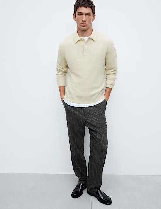 Relaxed Fit Pinstripe Flat Front Trousers