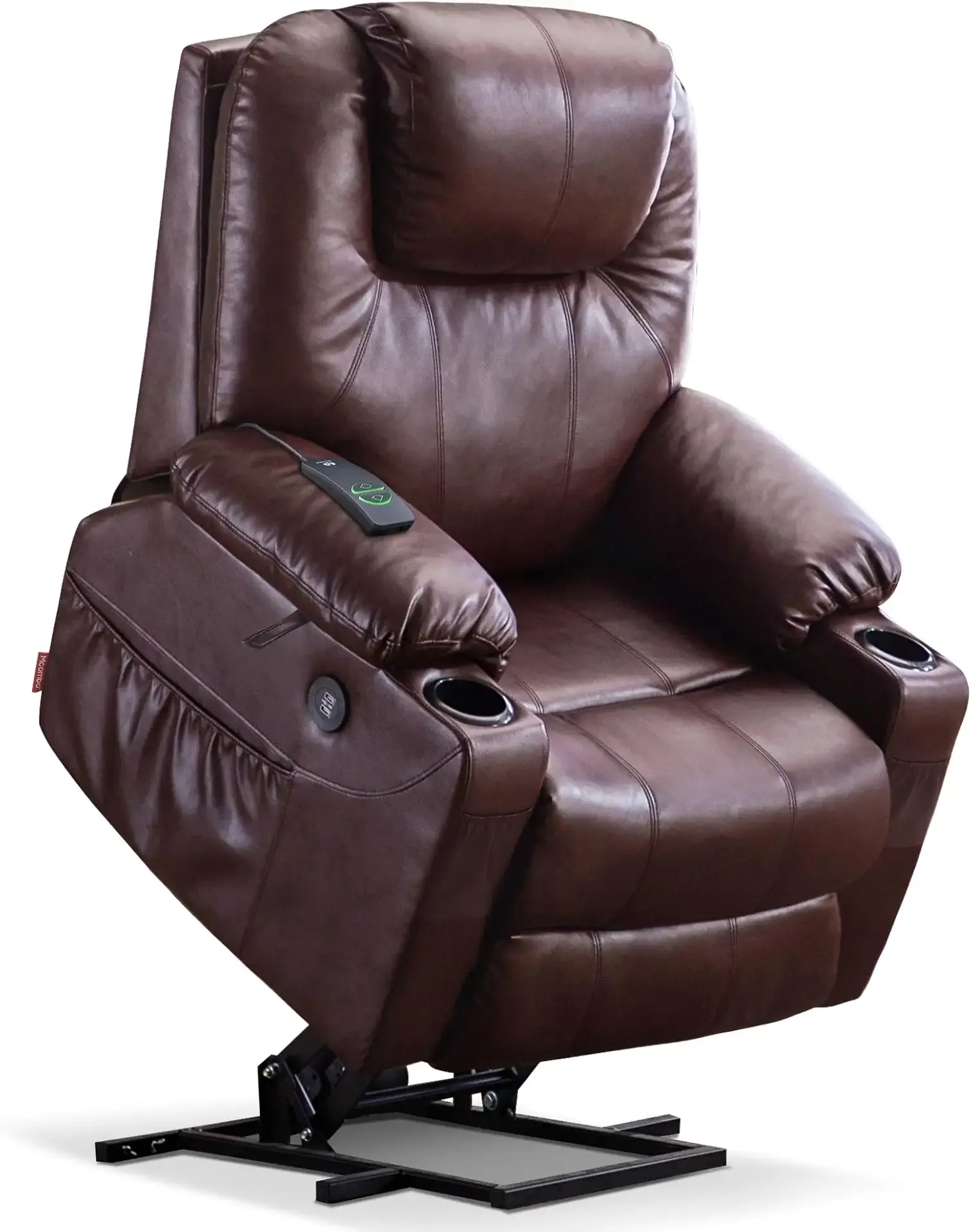 MCombo Electric Power Lift Recliner Chair Sofa with Massage and Heat for Elderly, 3 Positions, 2 Side Pockets, and Cup Holders, USB Ports, Faux Leather 7040 (Dark Brown, Medium)