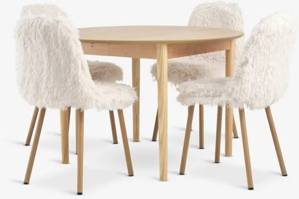 MARSTRAND + JONSTRUP MARSTRAND Ø110 naturel eiken + 4 JONSTRUP teddy gebr.w