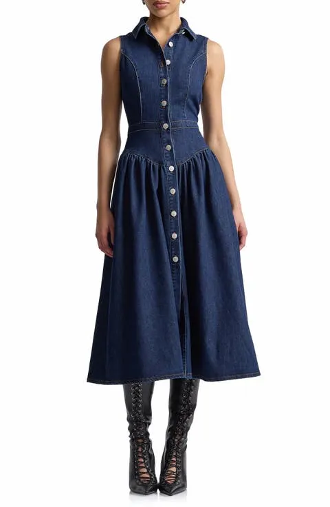 Avec Les Filles Sleeveless Denim Midi Dress