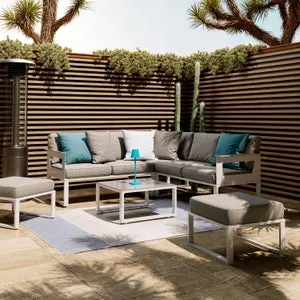 Salotto da giardino angolare per 7 persone bianco Odyssea NATERIAL con cuscini in poliestere grigio