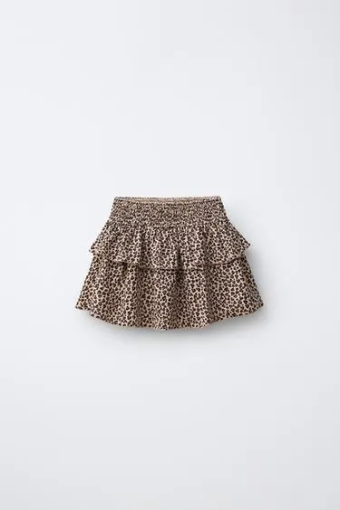 ANIMAL PRINT SHIRRED SKIRT