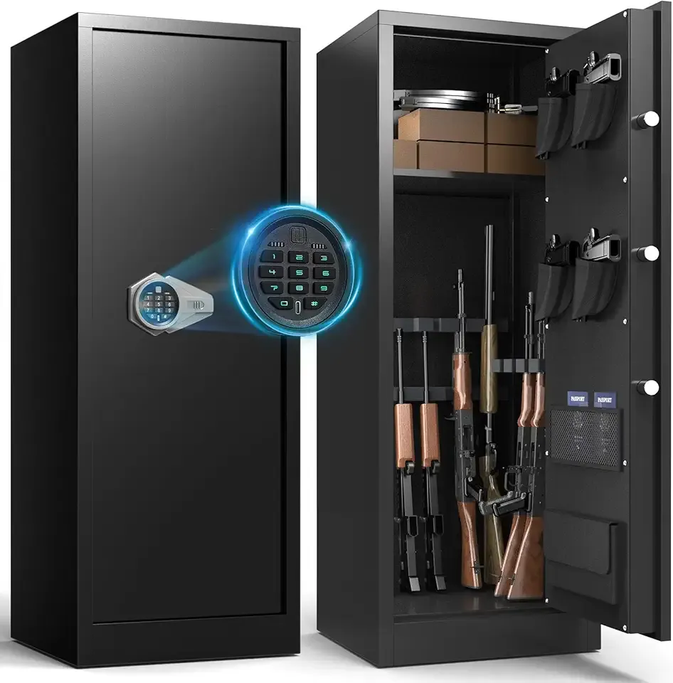 Gun Safe, 10-12 Gun Cabinet with Removable Shelf, Large Long Gun Safe for Rifles and Pistols with Digital Backlit Keypad, Quick Access Big Gun Locker with Dual Alarm, Rifle Safes for Home