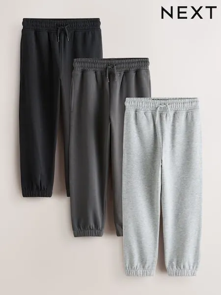 Black/Grey/Charcoal Regular Fit Joggers 3 Pack (3-16yrs)