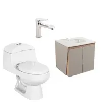 Combo de Baño Montecarlo: Sanitario Montecarlo Redondo Blanco De Una Sola Pieza + Mueble Elevado Cascade Vital 60 Cm Con Lavamanos + Grifería Greta Monocontrol Media Corona