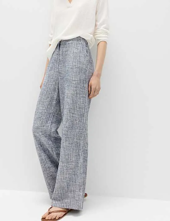 Hose aus Leinenmischgewebe mit weitem Bein im Nadelstreifendesign