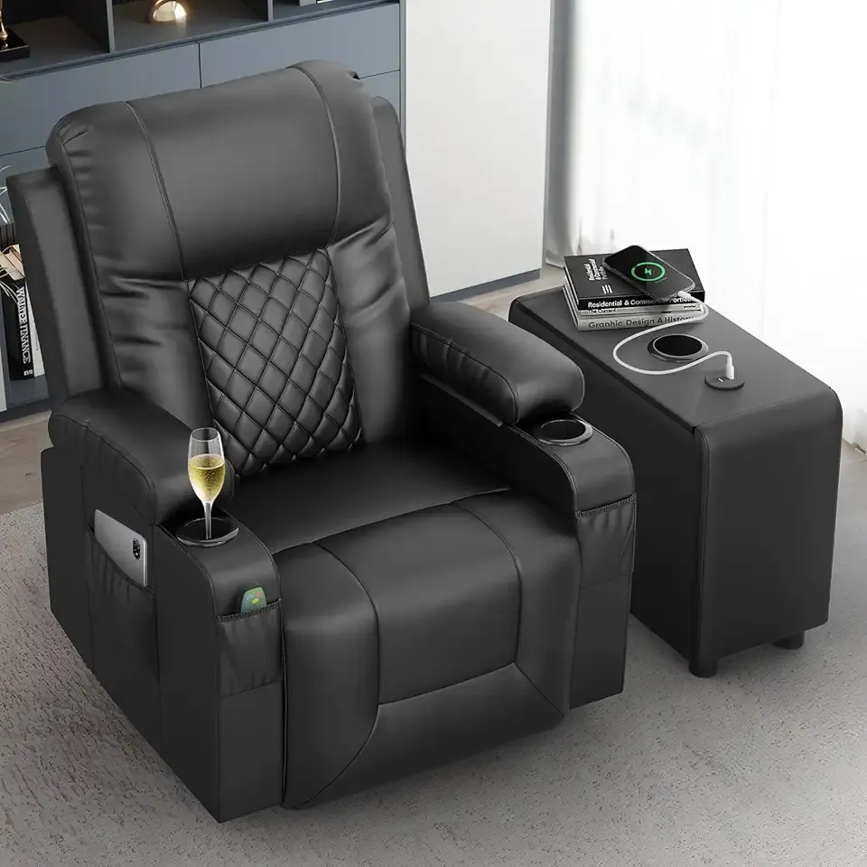 Recliner Chairs with Recliner Side Table End Table for Adults, Massage Rocker, USB Ports, 360 Degree Swivel Single Sofa Seat Living Room