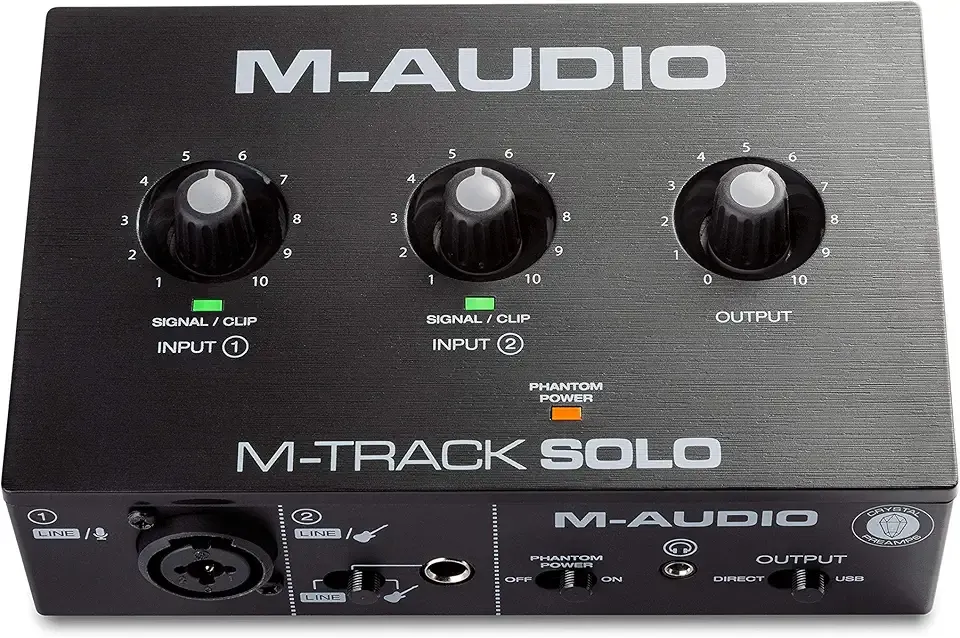 M-AUDIO M-Track Solo USB Audio Interface for Recording, Streaming and Podcasting with XLR, Line and DI Inputs, Plus a Software Suite Included