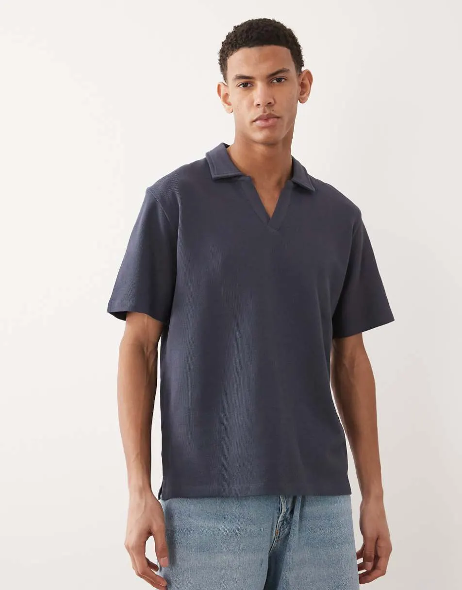 Jack & Jones split neck polo in navy