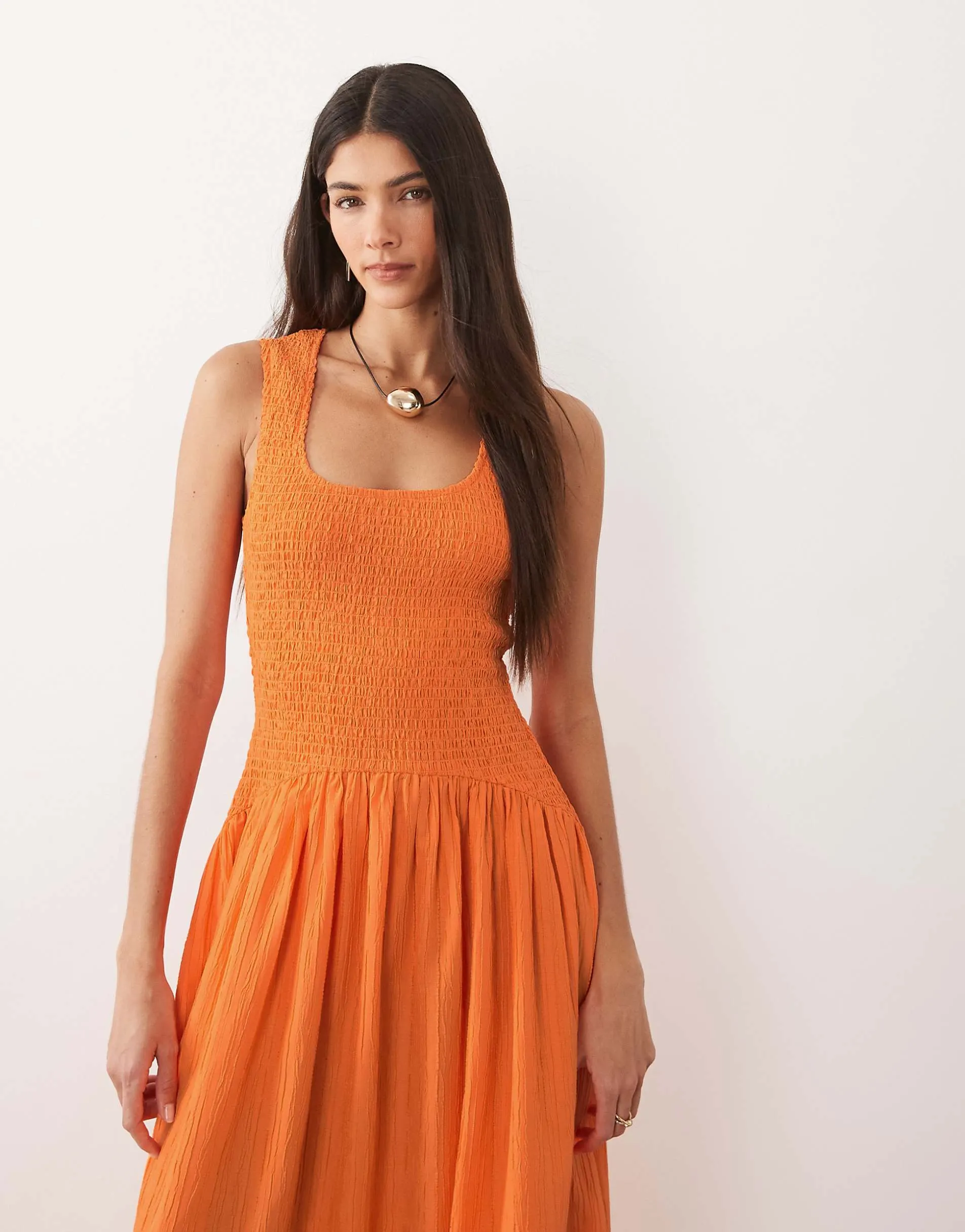ASOS DESIGN crinkle scoop neck maxi sundress with shirred waist in vibrant orange