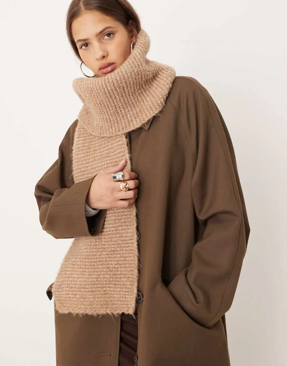 ASOS DESIGN wool mix knit scarf in light oatmeal