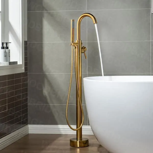 WOODBRIDGE Florence Single-​Handle Freestanding Tub Faucet with Hand Shower in Brushed Gold