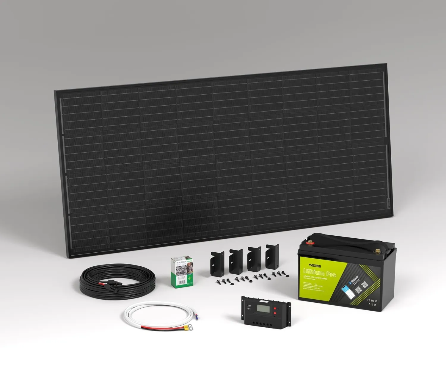 V-Tech solcellepakke 200W m/100Ah Lithium Pro