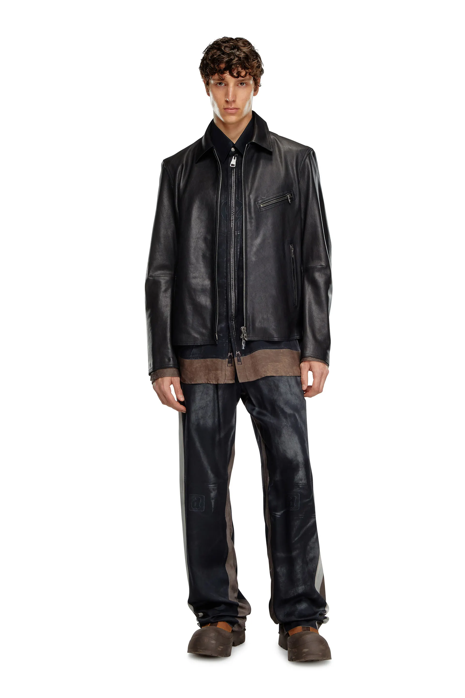Leather jacket with embossed Oval D