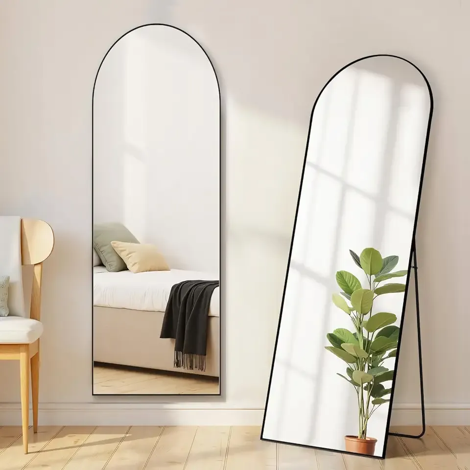 Arched Mirror Full Length, Upgraded 16"x59" Body Wall Mirrors with Shatter-Proof Glass, Floor Standing, Hanging or Leaning, Tall Arch Mirror with Stand Aluminum Alloy Frame for Bedroom Cloakroom