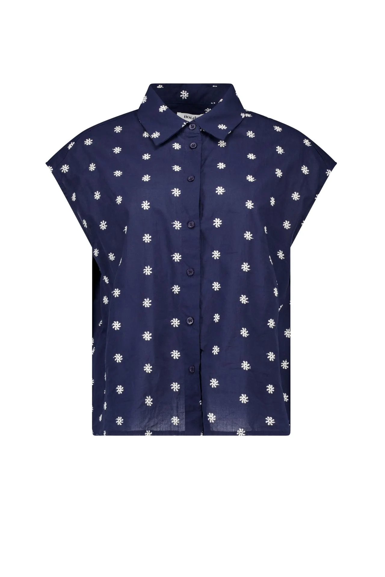 Donkerblauwe blouse met borduursels