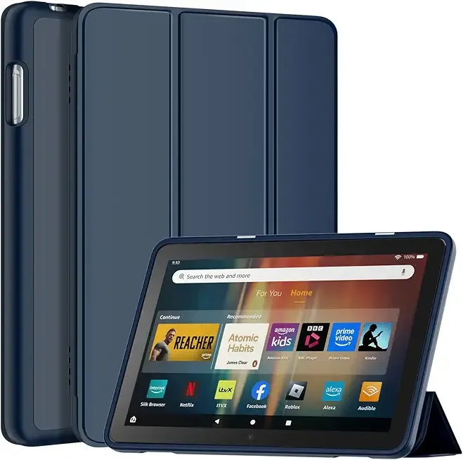 All-New Amazon Fire HD 8 & 8 Plus Tablet Case (12th/10th Generation, 2024/2022/2020), DJ&RPPQ Smart Trifold Stand Cover with Soft TPU Back and Auto Wake/Sleep Also for 8in Sony Nokia-Navy Blue