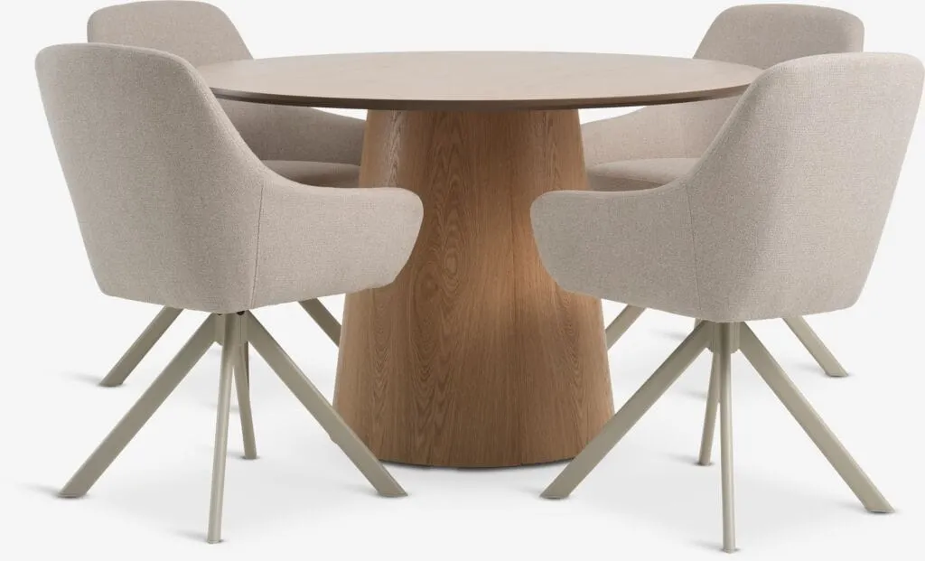 KLIPLEV Tavolo Ø120 rovere naturale + 4 ROSTRUP Sedie beige