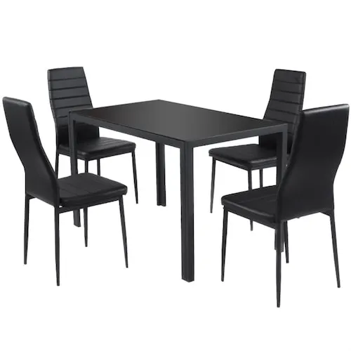 5pcs Kitchen Dining Set Glass Metal Table and 4 Chairs Breakfast Furniture