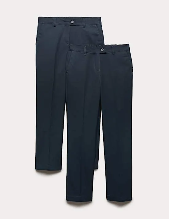 2 Pack Girls' Slim Leg School Trousers (2-18 Yrs)